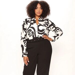 Fashion Nova Curve Lost in The Art Shirt Black White Abstract Button Down Large